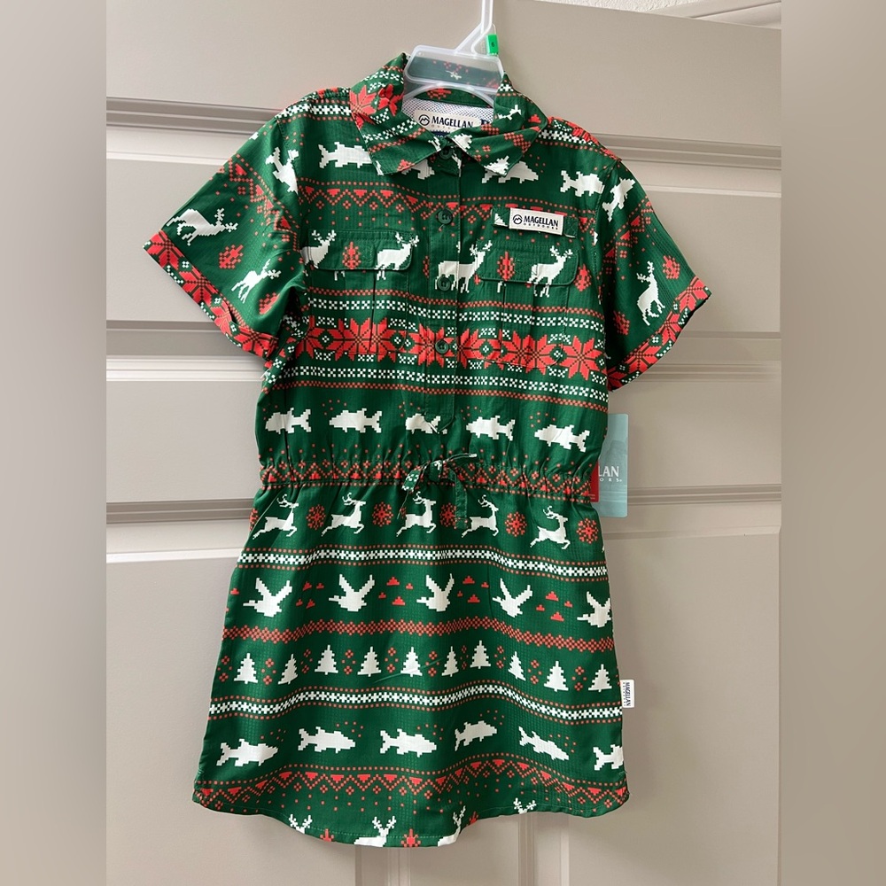 NWT Magellan Outdoors Toddler Girls Holiday Short Sleeve Fishing Dress CUTE/UGLY